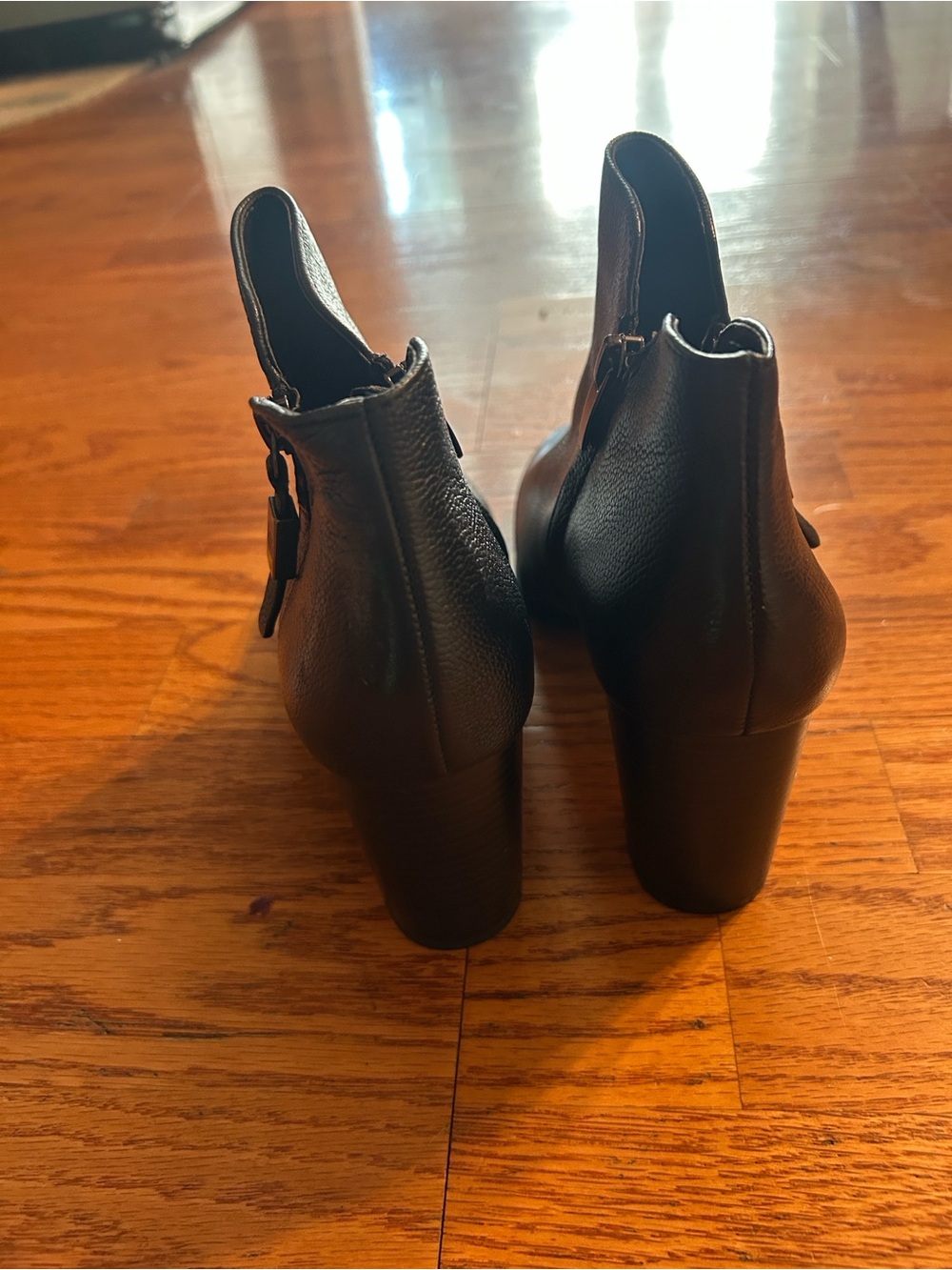 Alex Marie Black Leather Block Heel Ankle Booties - Picture 6 of 8